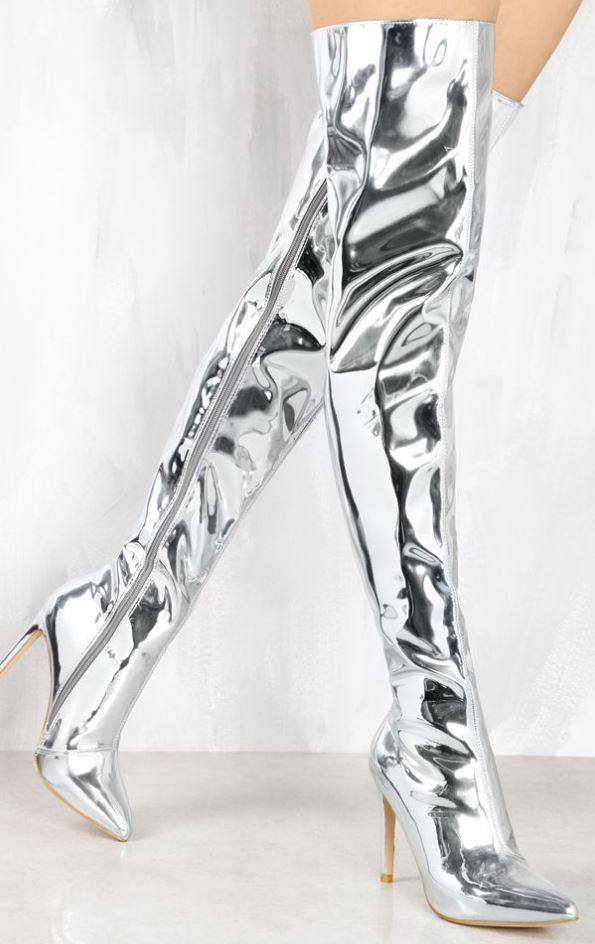 silver stiletto boots