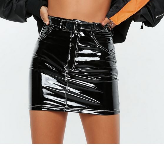 Black Contrast Stitch Vinyl Mini Skirt – Shiny Fashionista