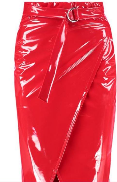 Vinyl Wrap & Belted Midaxi Skirt Red – Shiny Fashionista