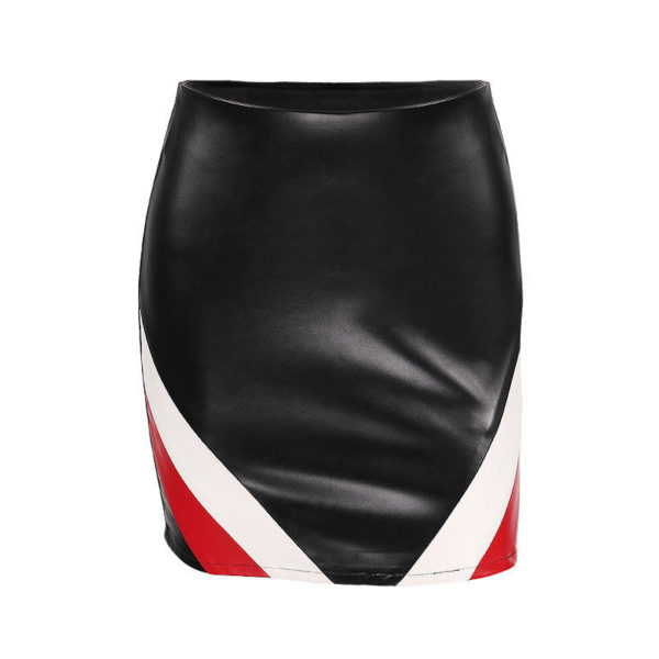 Sexy Womens High Waist PU Leather Mini Skirt Zipper Bodycon Pencil Stretch Skirt Black Fashion Zip Stripe3