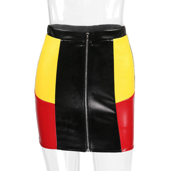 Sexy Womens High Waist PU Leather Mini Skirt Zipper Bodycon Pencil Stretch Skirt Black Red Yellow2