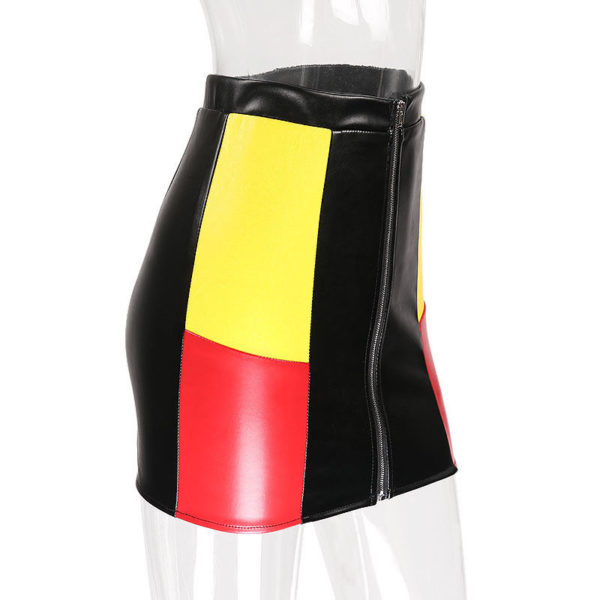 Sexy Womens High Waist PU Leather Mini Skirt Zipper Bodycon Pencil Stretch Skirt Black Red Yellow3