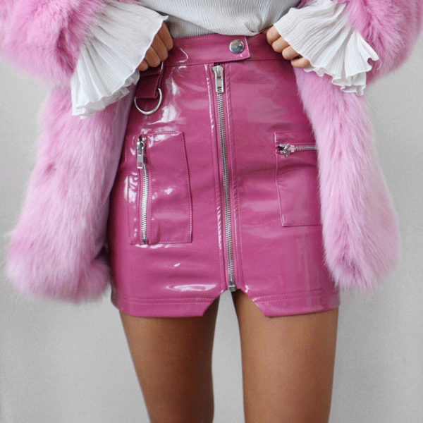Women’s Sexy PU Faux Leather Bodycon Pencil Zipper High Waist Mini Short Skirt 1