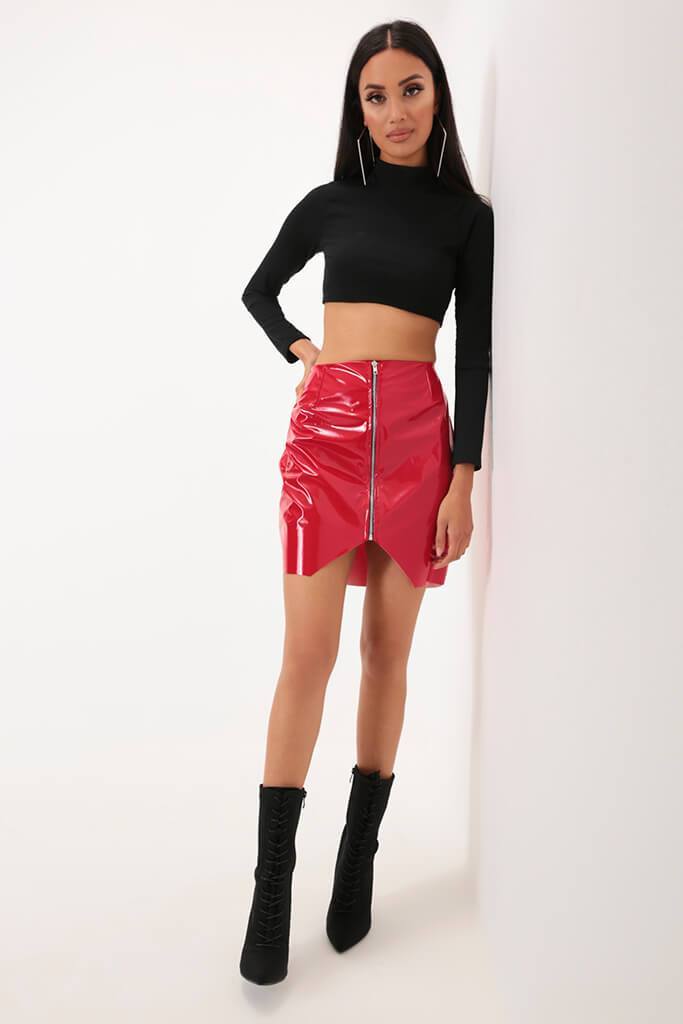 Red Vinyl PVC Chrome Zip Front Faux Leather Skirt Size UK 8 / UK 10 ...