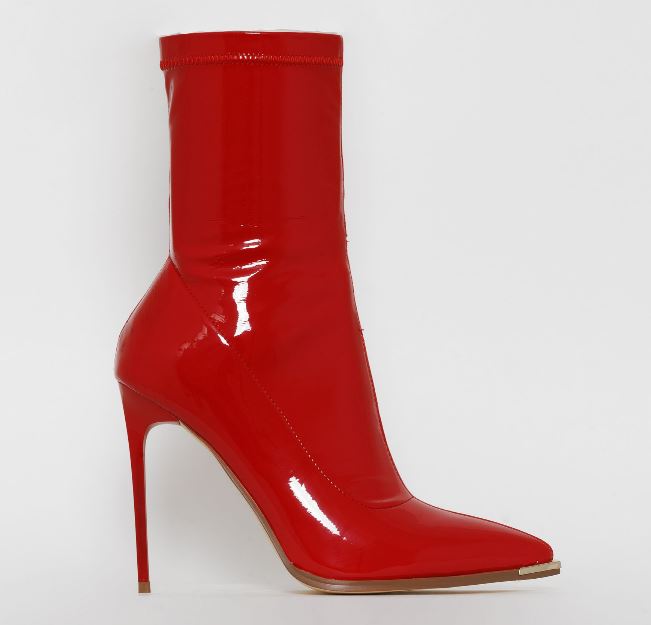 SIMMI STEFANIA Red Patent Metal Toe Cap Stiletto Ankle Boots – Shiny ...